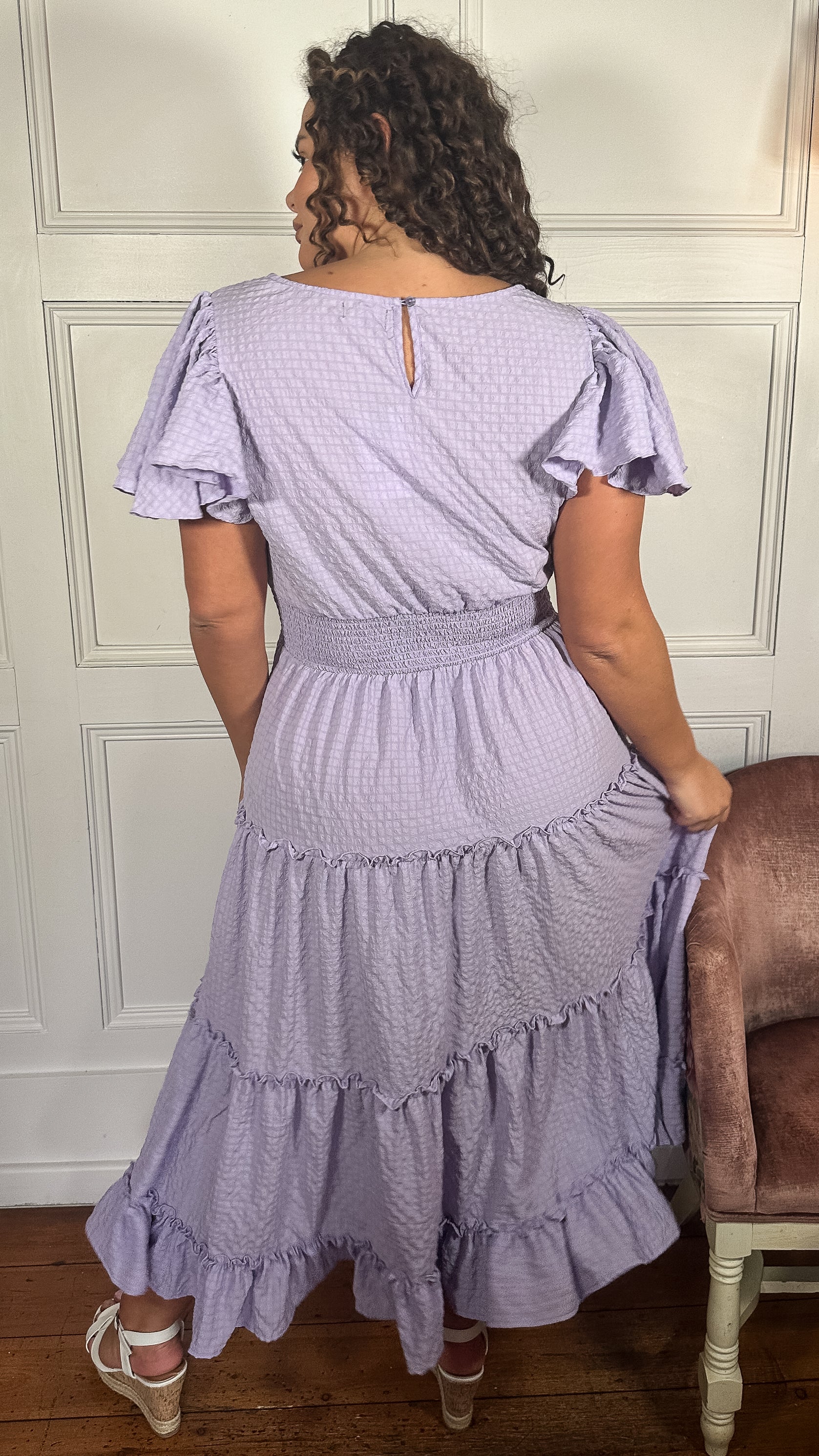 CurveWow Square Neck Seersucker Dress Lilac