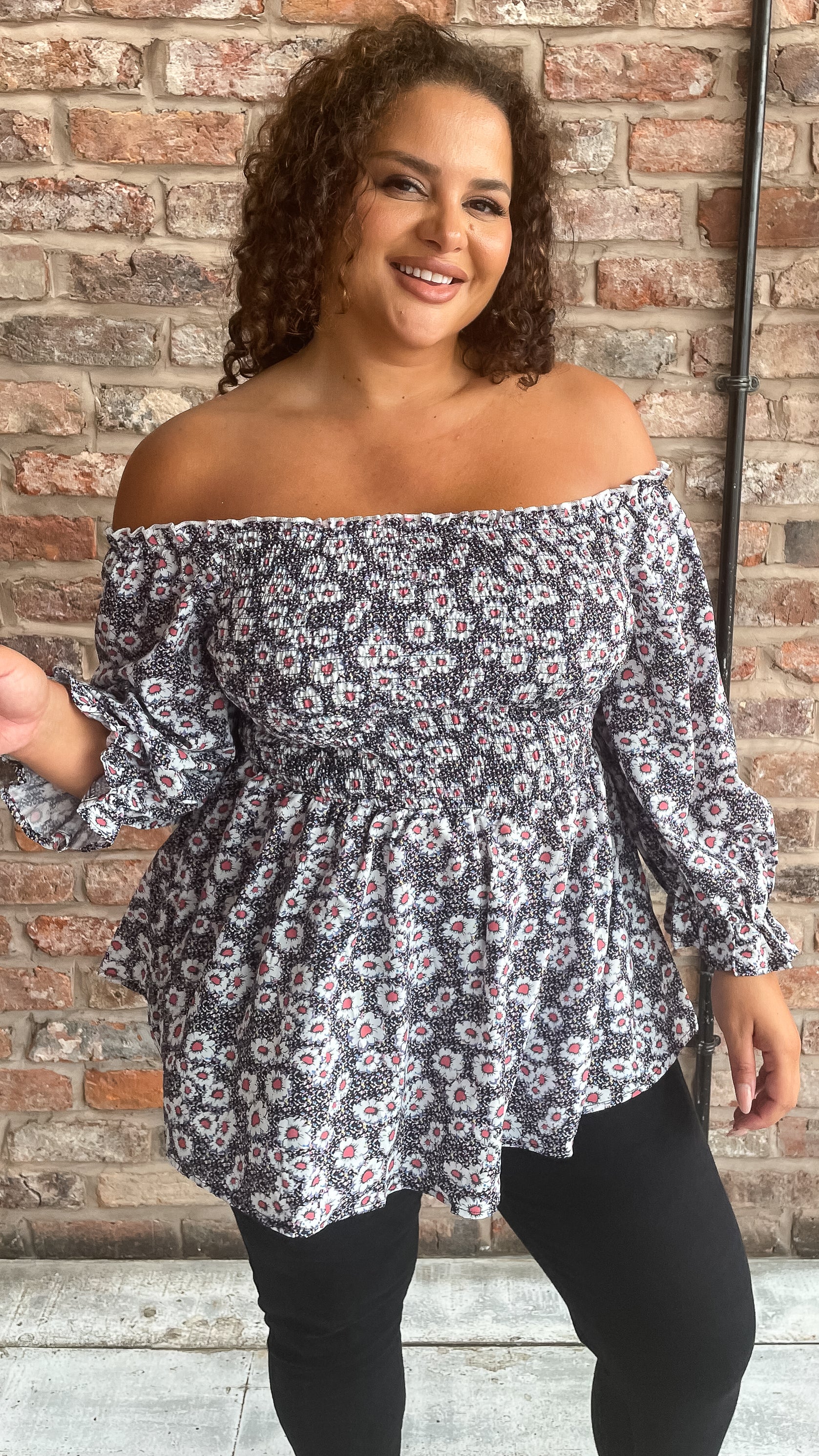 CurveWow Peplum Top Multi Floral Dot Print