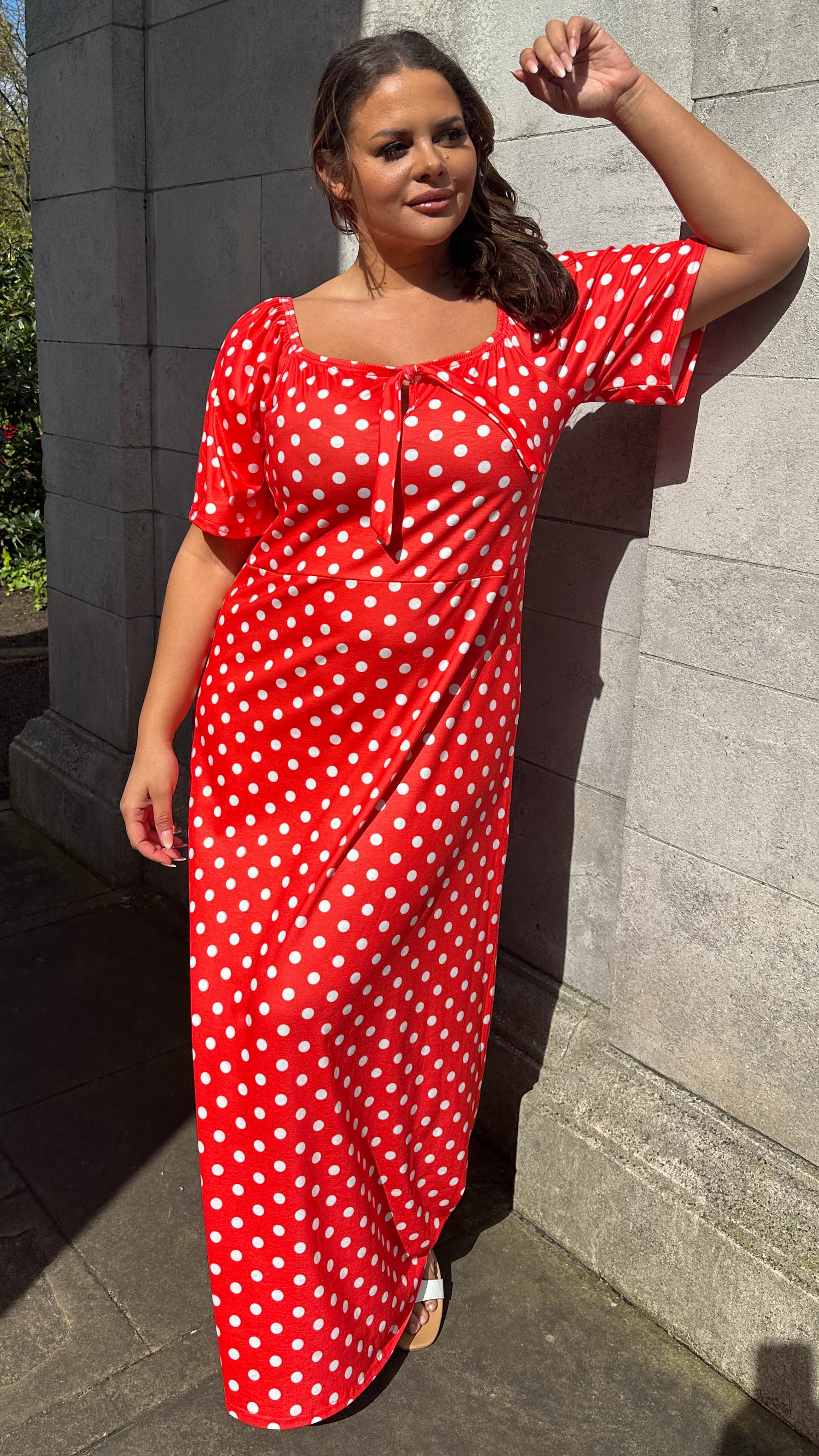 polka dot maxi dress red MORE TO COME Monroe Maxi Dress in Red Dot