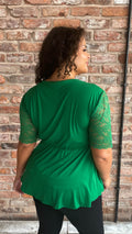 CurveWow Wrap Top With Lace Sleeves Green