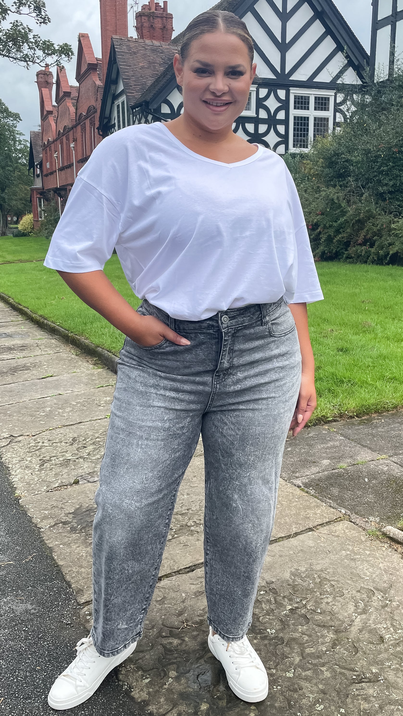 CurveWow Straight Leg Ankle Grazer Jeans Grey Acid Wash