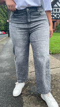 CurveWow Straight Leg Ankle Grazer Jeans Grey Acid Wash