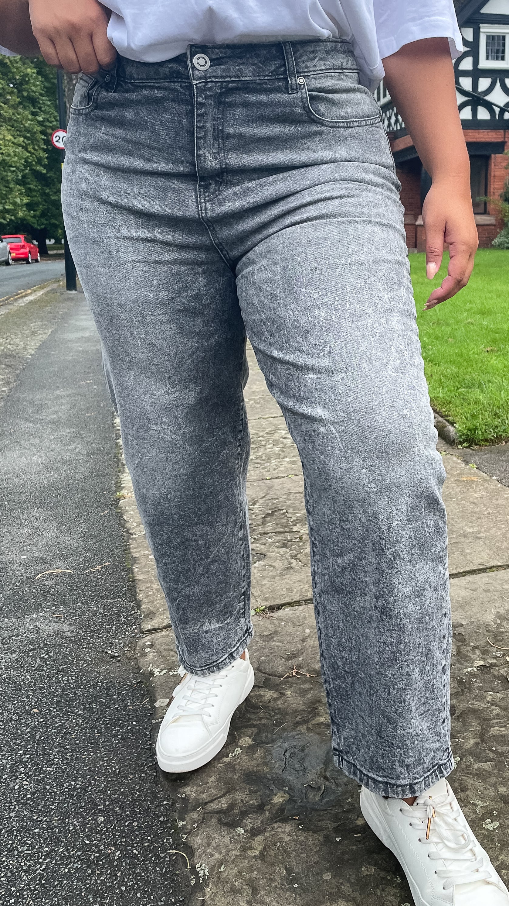 CurveWow Straight Leg Ankle Grazer Jeans Grey Acid Wash