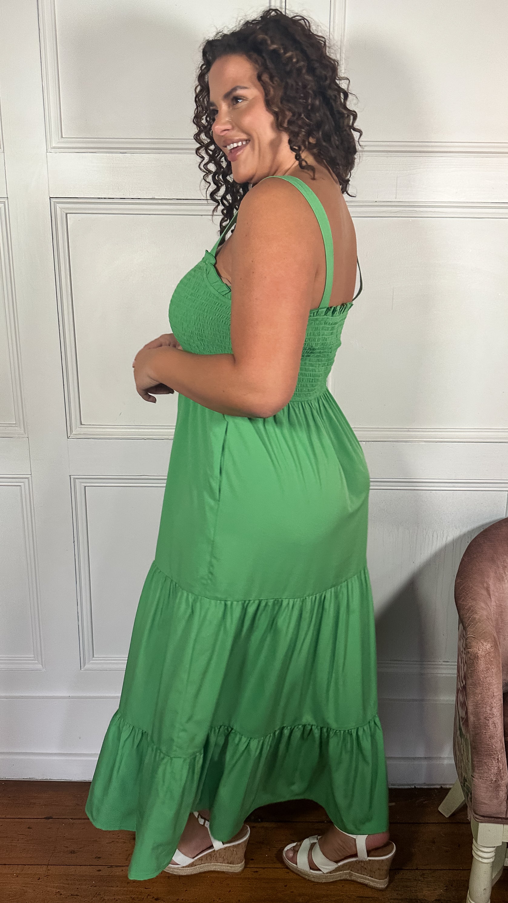 CurveWow Shirred Maxi Dress Green