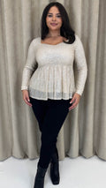CurveWow Sequin Sweetheart Peplum Top Gold