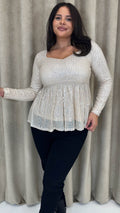 CurveWow Sequin Sweetheart Peplum Top Gold