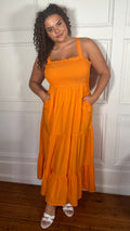 CurveWow Shirred Maxi Dress Orange