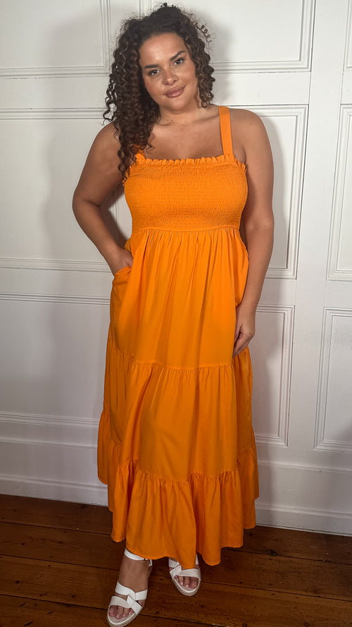 CurveWow Shirred Maxi Dress Orange