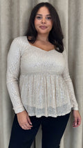 CurveWow Sequin Sweetheart Peplum Top Gold