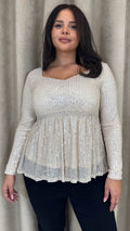 CurveWow Sequin Sweetheart Peplum Top Gold