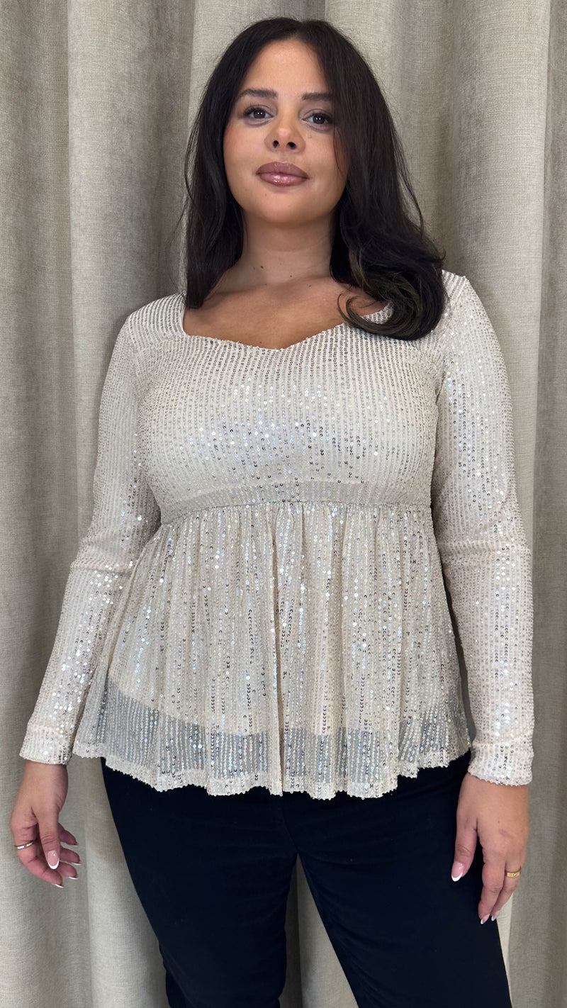CurveWow Sequin Sweetheart Peplum Top Gold