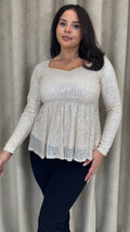 CurveWow Sequin Sweetheart Peplum Top Gold