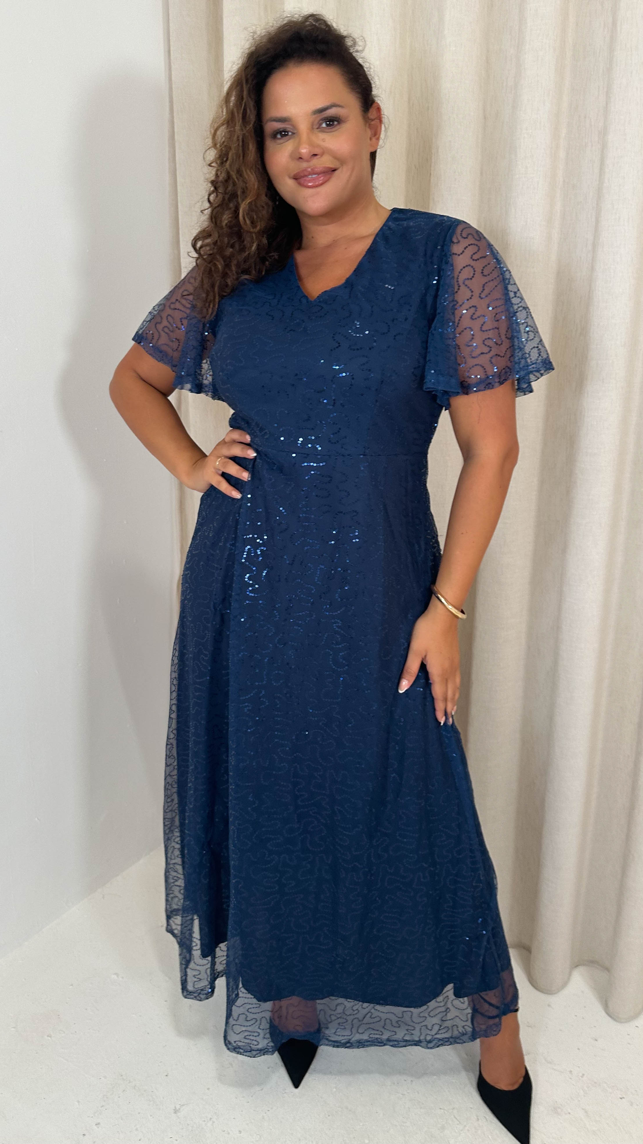 CurveWow Sequin Maxi Dress Navy