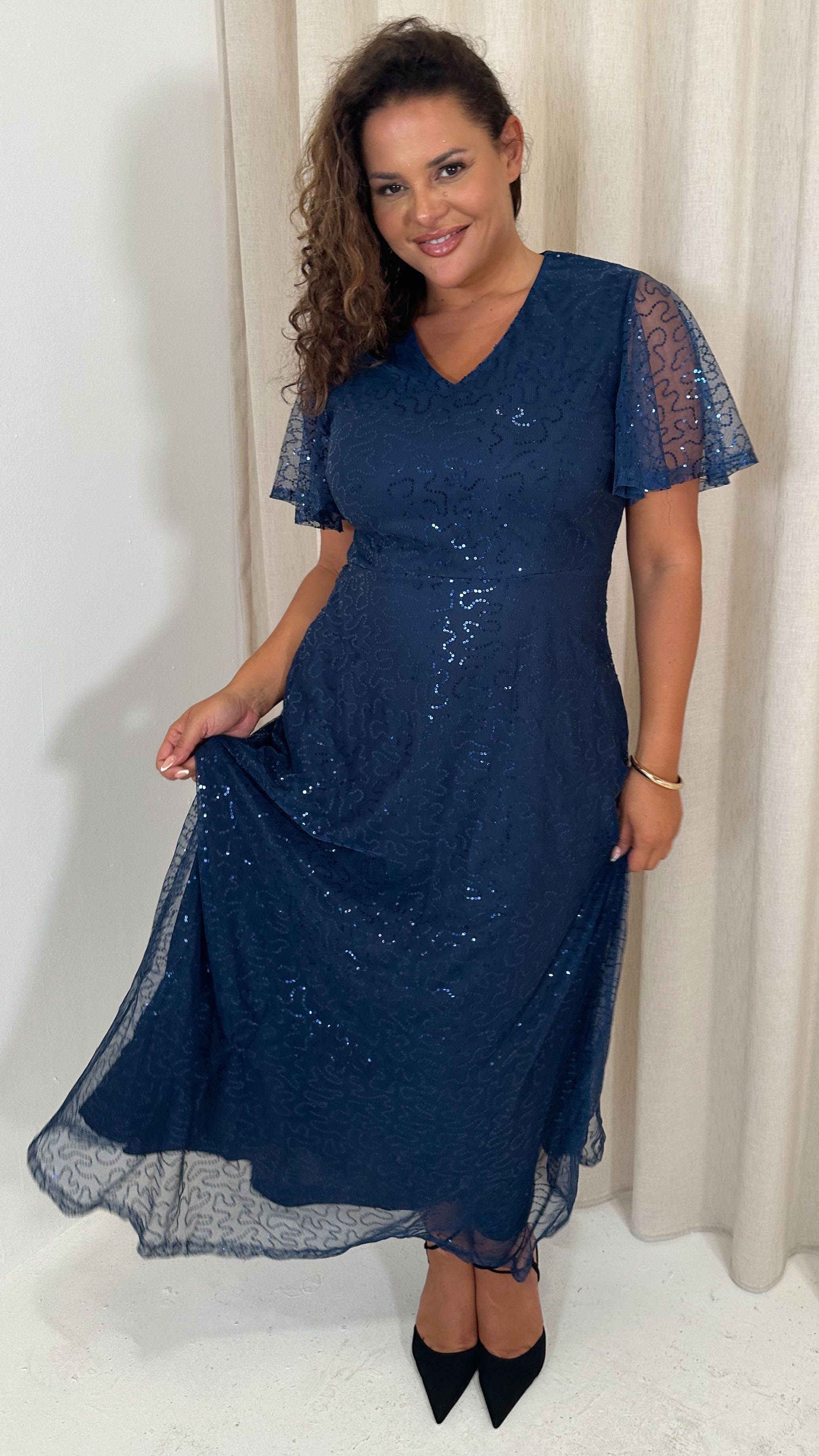 CurveWow Sequin Maxi Dress Navy