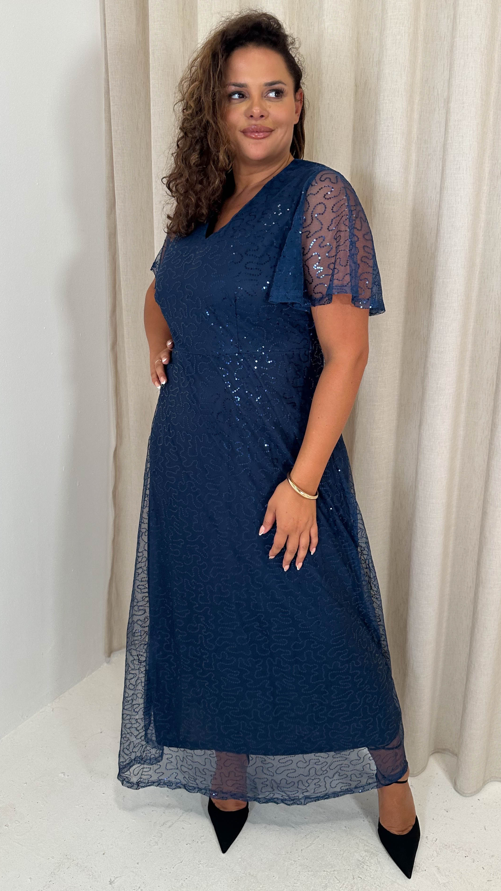 CurveWow Sequin Maxi Dress Navy