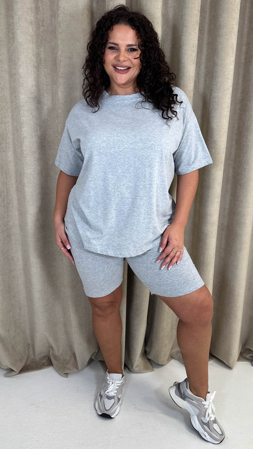 CurveWow T-Shirt & Cycle Short Set Grey Marl