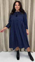 CurveWow Tassel Midaxi Dress Tiny Navy Polka Dot