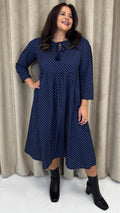 CurveWow Tassel Midaxi Dress Tiny Navy Polka Dot