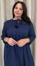 CurveWow Tassel Midaxi Dress Tiny Navy Polka Dot