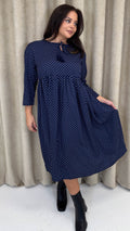 CurveWow Tassel Midaxi Dress Tiny Navy Polka Dot