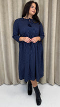 CurveWow Tassel Midaxi Dress Tiny Navy Polka Dot