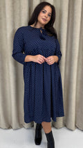 CurveWow Tassel Midaxi Dress Tiny Navy Polka Dot