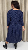 CurveWow Tassel Midaxi Dress Tiny Navy Polka Dot