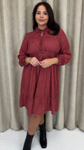 CurveWow Shirred Waist Tie Neck Dress Red Spot