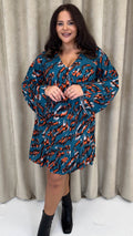 CurveWow Lace Insert V Neck Smock Dress Leopard Print