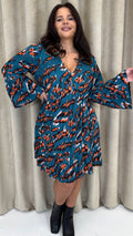 CurveWow Lace Insert V Neck Smock Dress Leopard Print