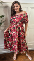 CurveWow Bardot Midi Dress Printed Blurred Floral