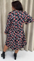 CurveWow High Neck Smock Dress Black Floral