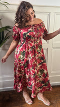 CurveWow Bardot Midi Dress Printed Blurred Floral