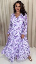 CurveWow Pleated Wrap Maxi Dress Lilac Floral