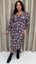 CurveWow Long Sleeve Tie Back Wrap Dress Floral