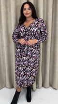 CurveWow Long Sleeve Tie Back Wrap Dress Floral