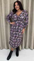 CurveWow Long Sleeve Tie Back Wrap Dress Floral