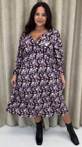 CurveWow Long Sleeve Tie Back Wrap Dress Floral
