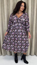 CurveWow Long Sleeve Tie Back Wrap Dress Floral