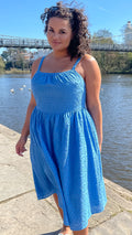 CurveWow Broderie Midi Dress Blue