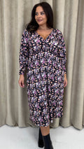 CurveWow Long Sleeve Tie Back Wrap Dress Floral
