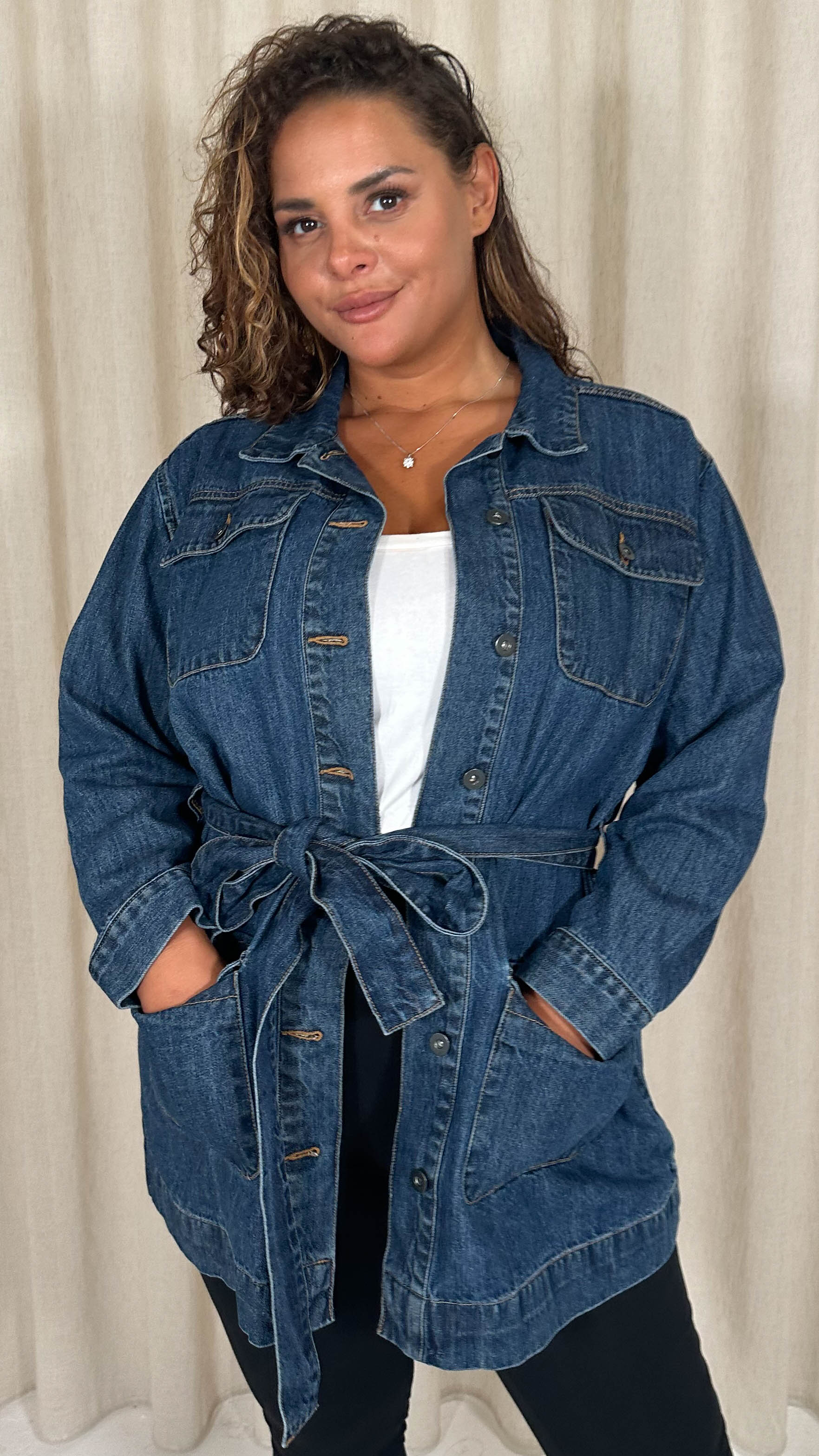 CurveWow Denim Belt Jacket Indigo Blue