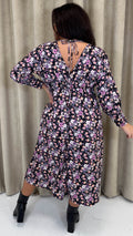 CurveWow Long Sleeve Tie Back Wrap Dress Floral