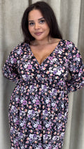 CurveWow Long Sleeve Tie Back Wrap Dress Floral