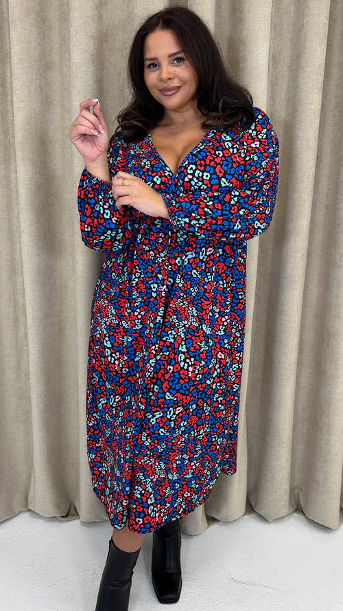 CurveWow Wrap Balloon Sleeve Midaxi Dress Leopard