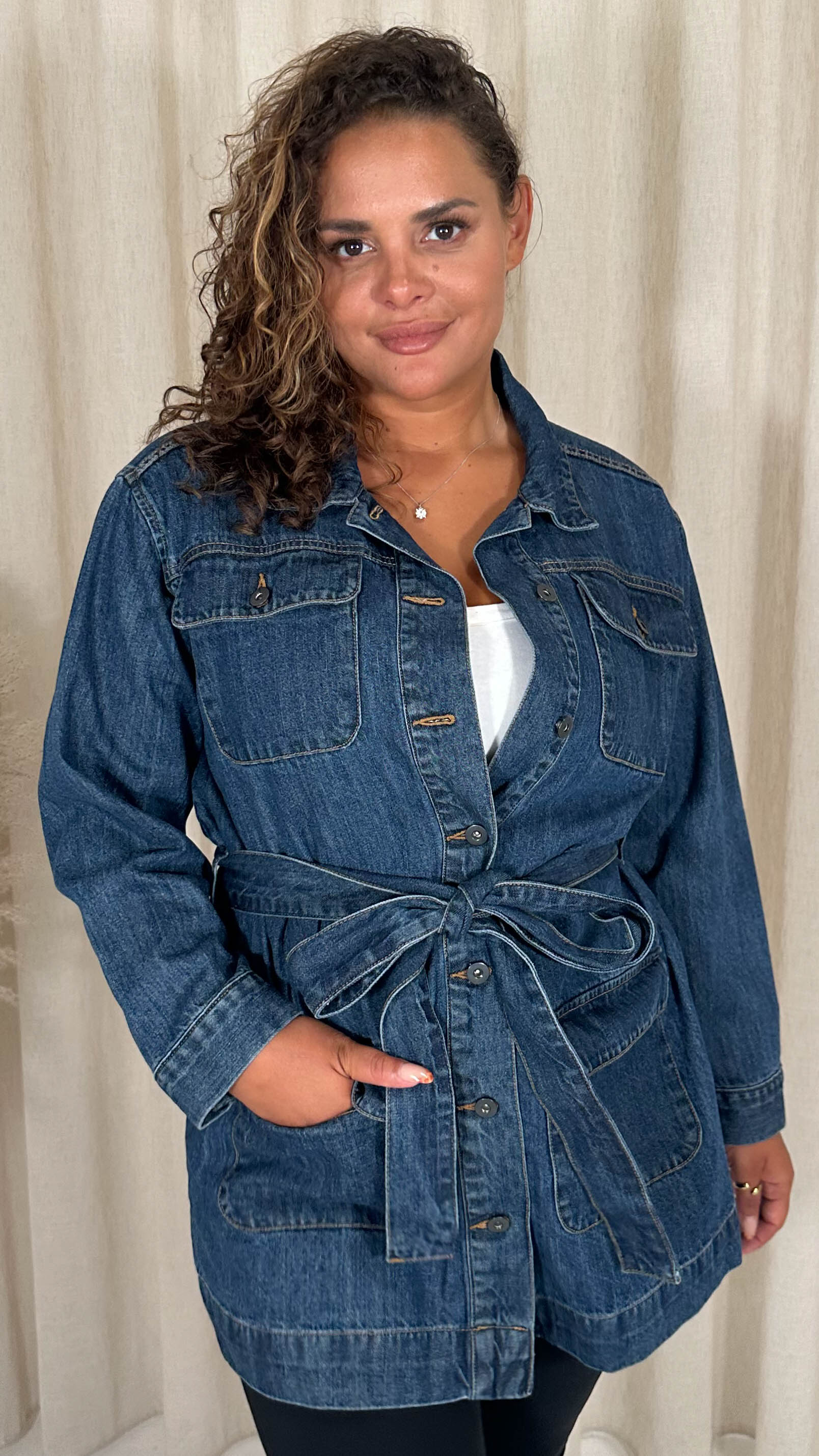 CurveWow Denim Belt Jacket Indigo Blue