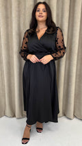 CurveWow Mesh Detail Wrap Midaxi Dress Black