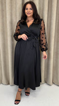 CurveWow Mesh Detail Wrap Midaxi Dress Black