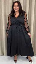 CurveWow Mesh Detail Wrap Midaxi Dress Black
