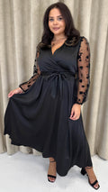 CurveWow Mesh Detail Wrap Midaxi Dress Black